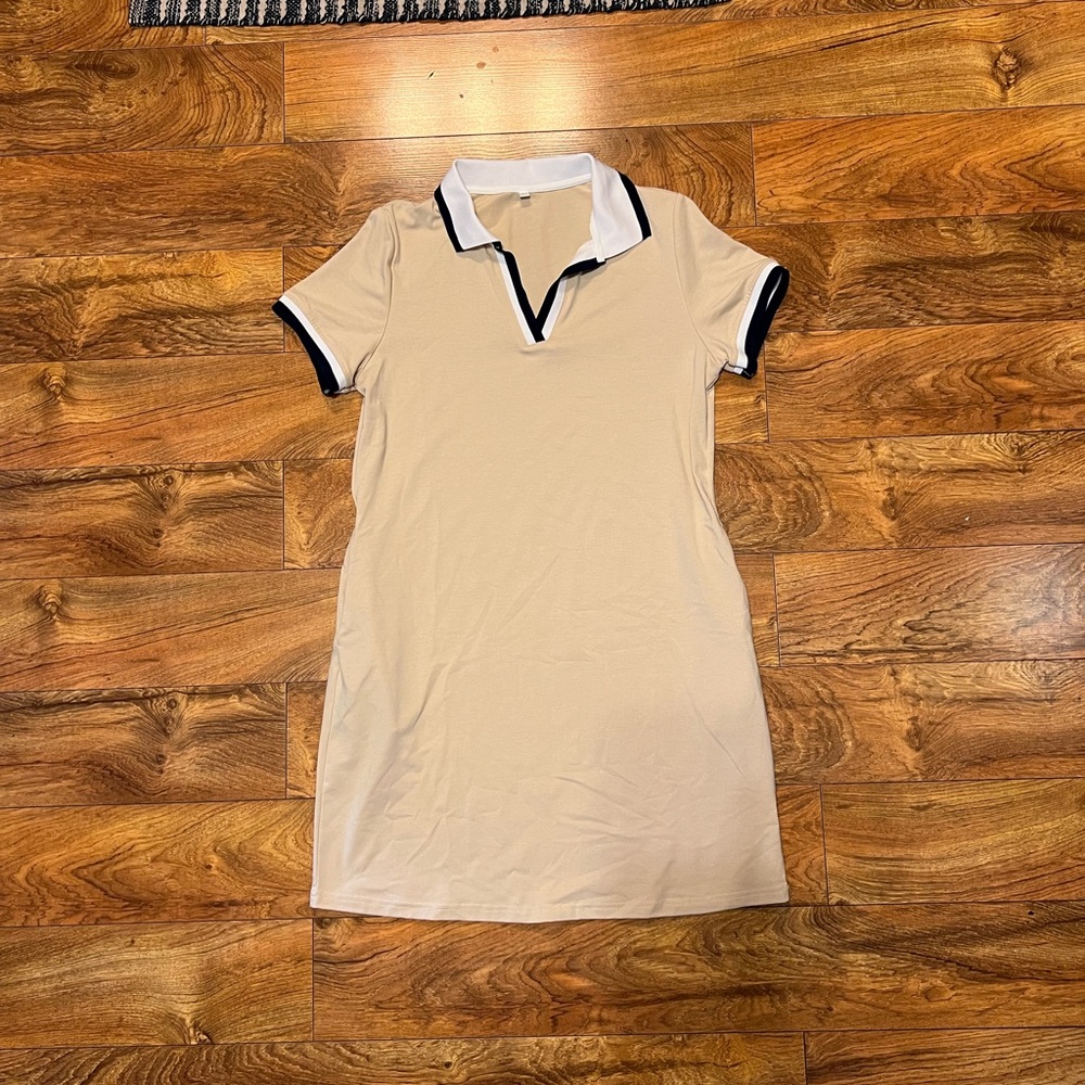 Beige Polo Dress with Black Trim, M